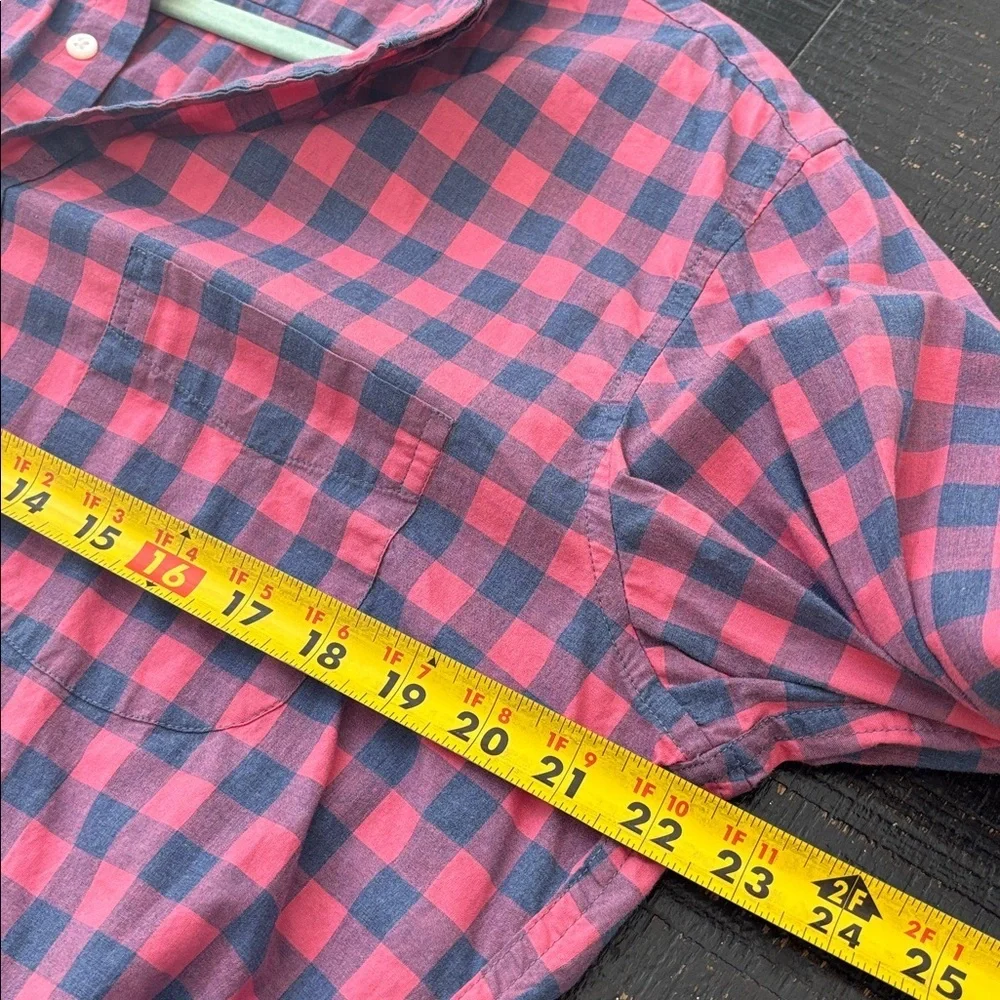 J. Crew Slim Stretch Button Down Shirt Pink Blue Gingham Checkered size Large